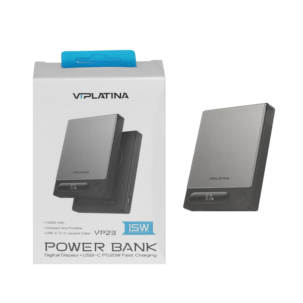 پاوربانک وایرلس و فست شارژ VIPLATINA 15W 10000mAh مدل VP23 - مشکی (گارانتی 12 ماه تعویض نیکان همراه)