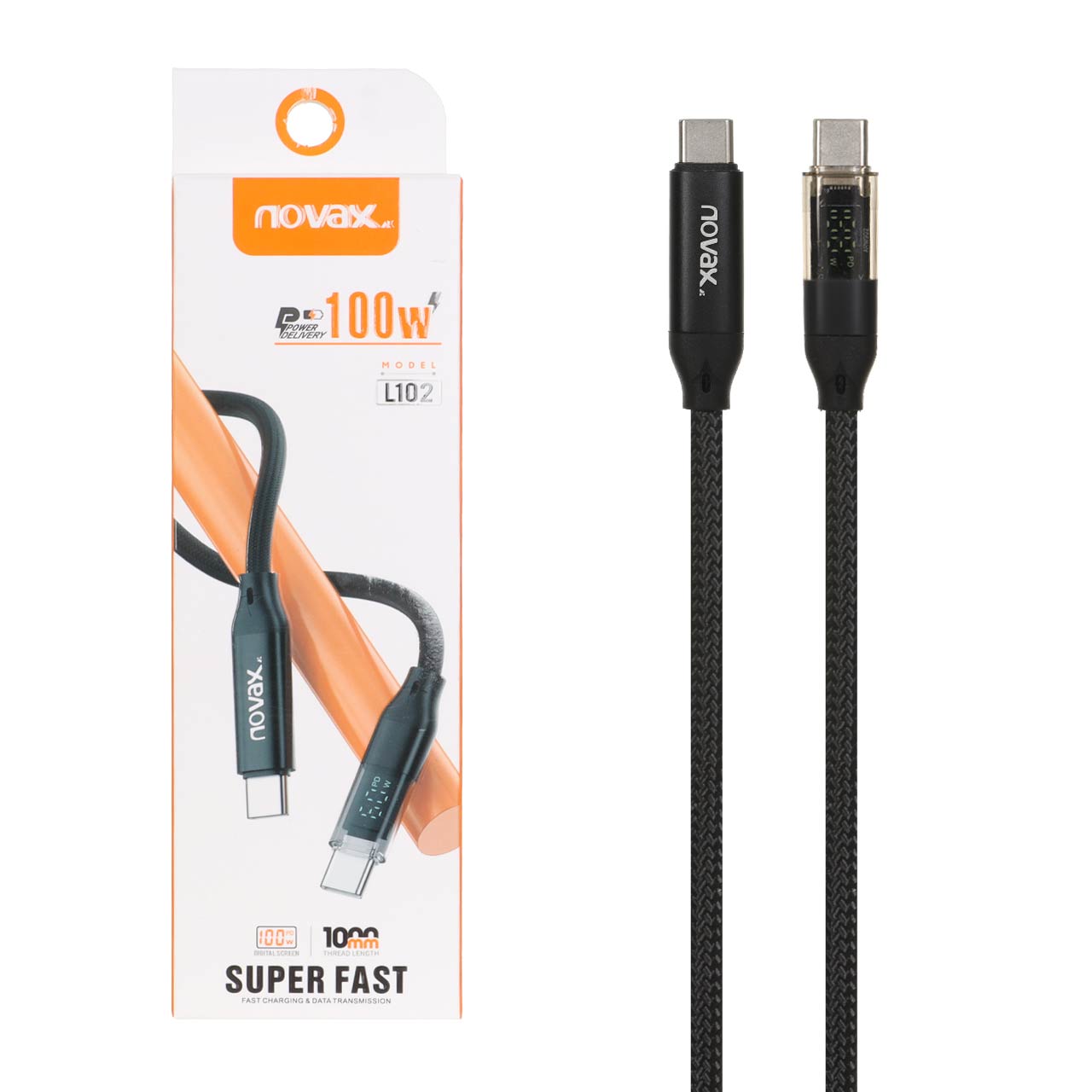 کابل شارژ فست Novax Type-C to Type-C مدل L102 100W - مشکی