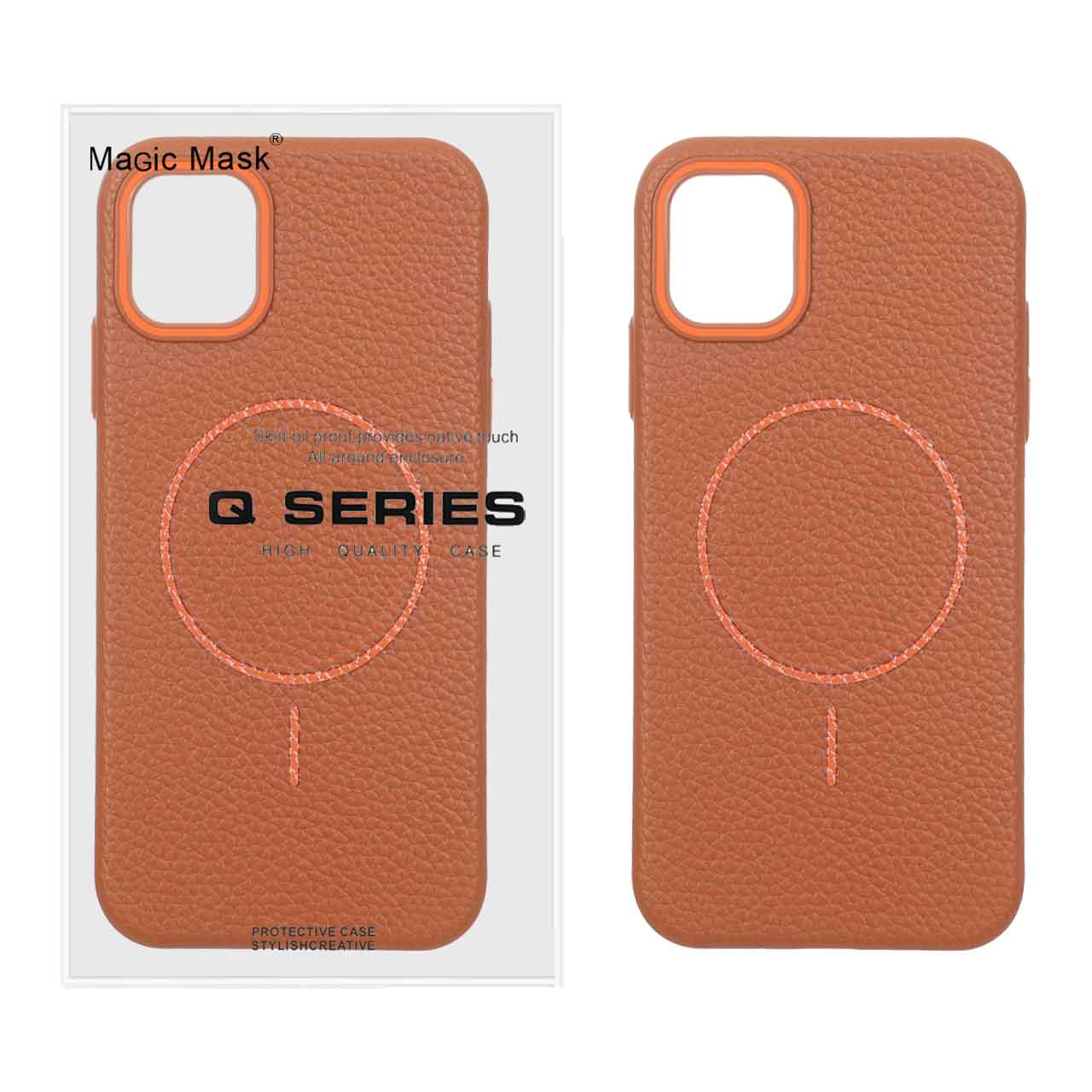 قاب اورجینال Magic Mask طرح چرم Magsafe مدل Apple iPhone 11 - قهوه ای (پک دار)
