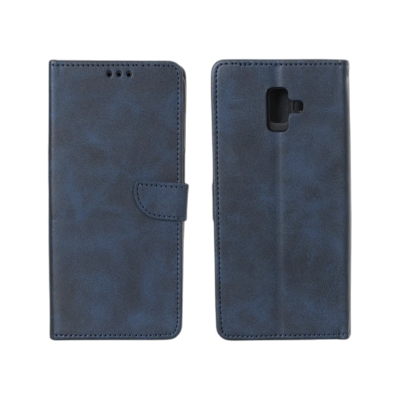 کیف چرمی موبایل مگنتی محافظ لنزدار Samsung Galaxy J6 Plus / J610 - سرمه ای