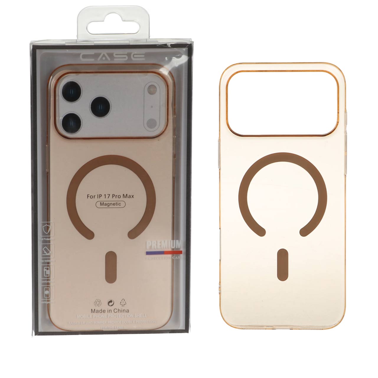 قاب اورجینال کریستالی MagSafe شفاف Premium مدل Apple iPhone 17 Pro Max - صحرایی (پک دار)