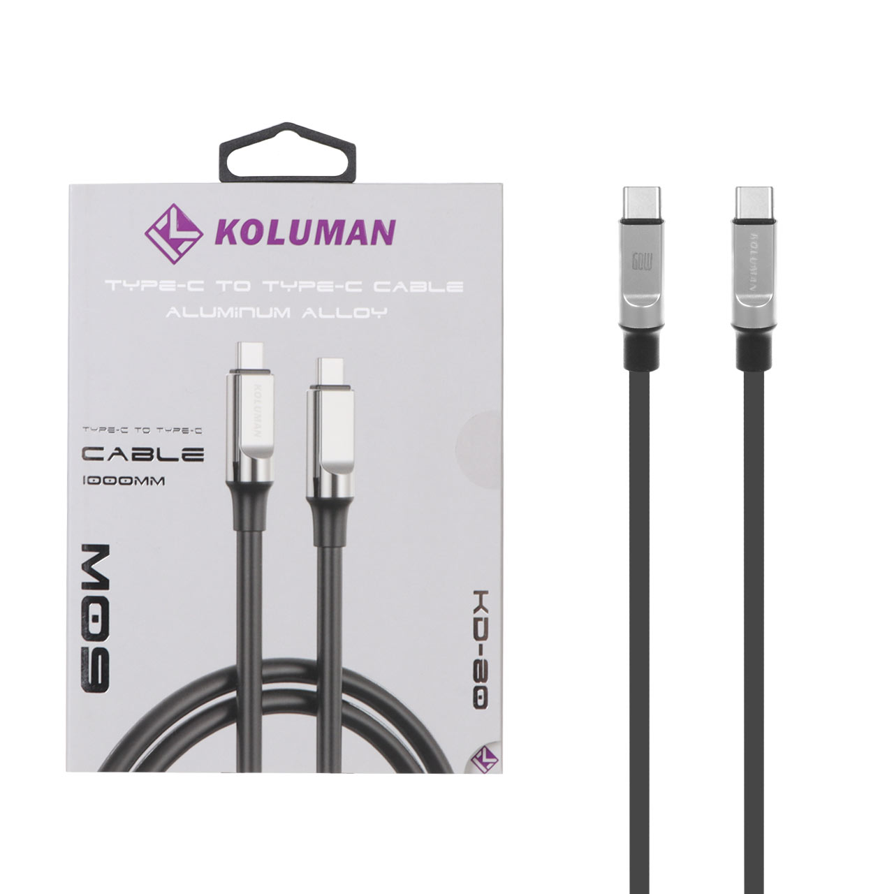 کابل شارژ فست Koluman Type-C to Type-C مدل KD-80 60W - مشکی (گارانتی یکساله PMC)