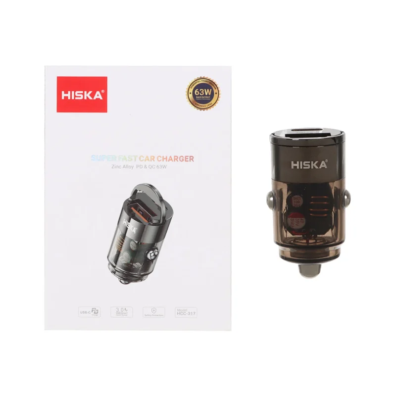 شارژر فندکی 63W فست و PD دو پورت HISKA مدل HCC-317 - مشکی