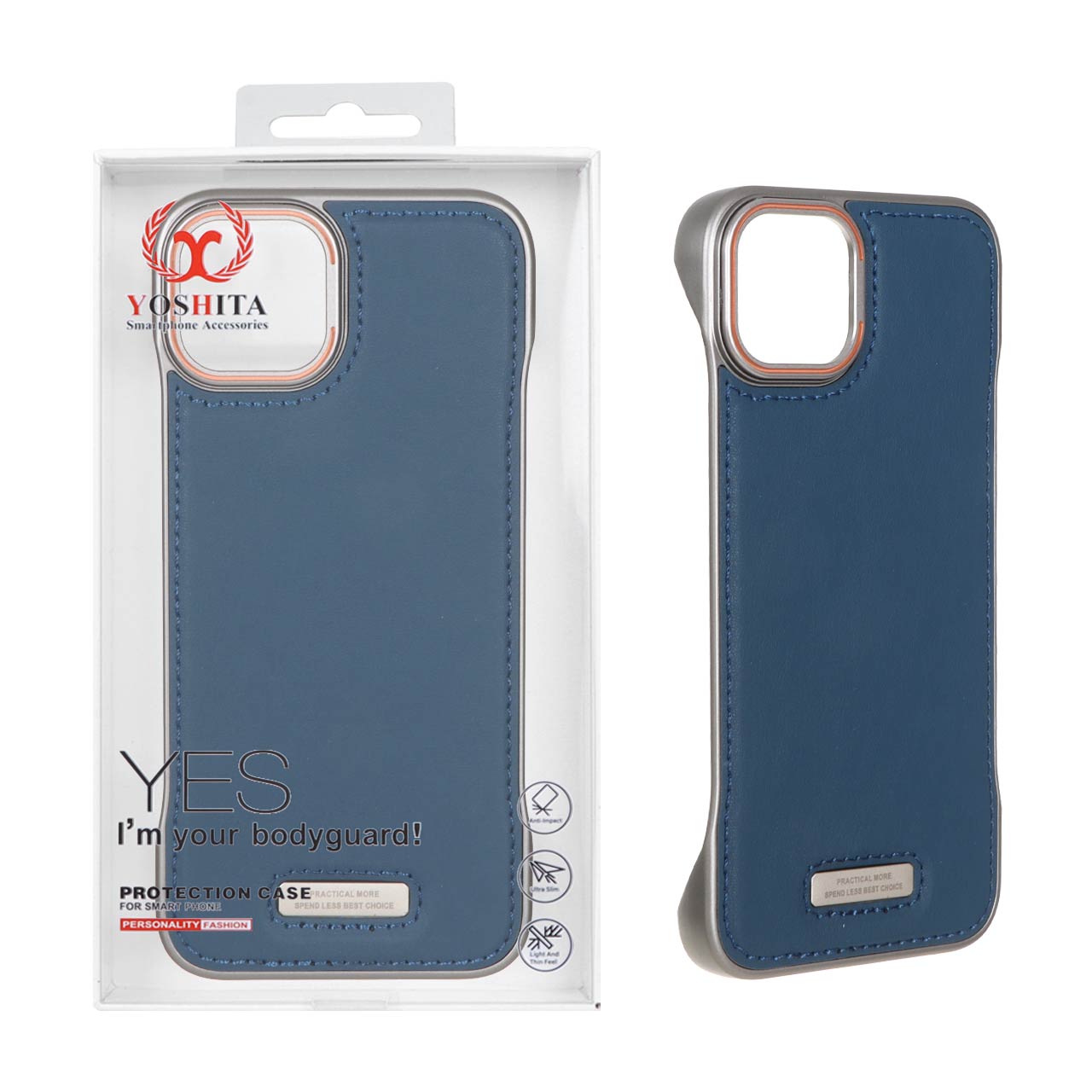 قاب اورجینال Yoshita چرمی Apple iPhone 13 / iPhone 14 - سرمه ای (پک دار)