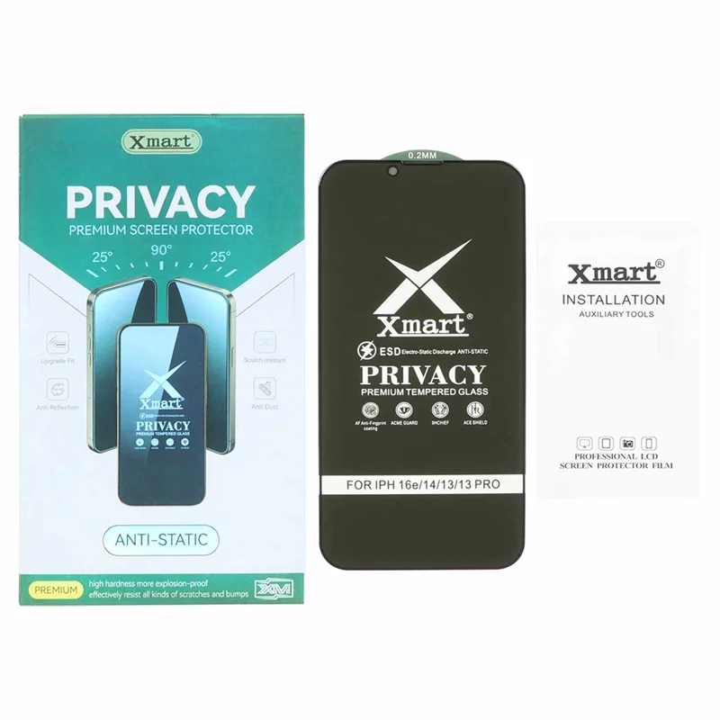 محافظ صفحه نمایش شیشه ای Full Cover XMART Privacy مدل Apple iPhone 13 / iPhone 13 Pro / iPhone 14 / iPhone 16e - مشکی (پک دار)