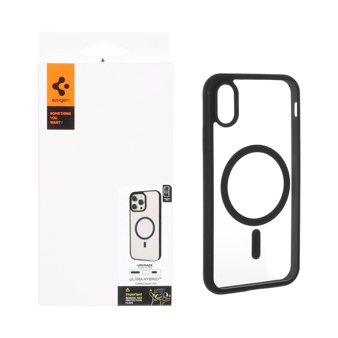 قاب اورجینال Magsafe Spigen با توری اسپیکر فلزی Apple iPhone X / iPhone XS - شفاف مشکی (پک دار)