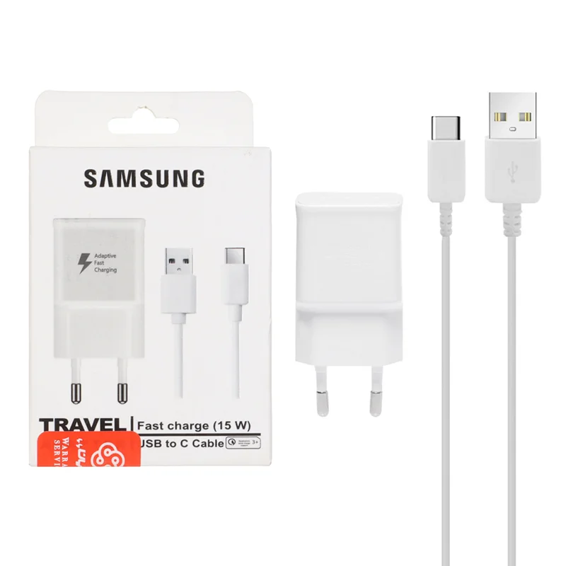 شارژر دیواری فست تک پورت 15w Samsung به همراه کابل شارژ Type-C- سفید (گارانتی پارتیان پایا) - درجه یک