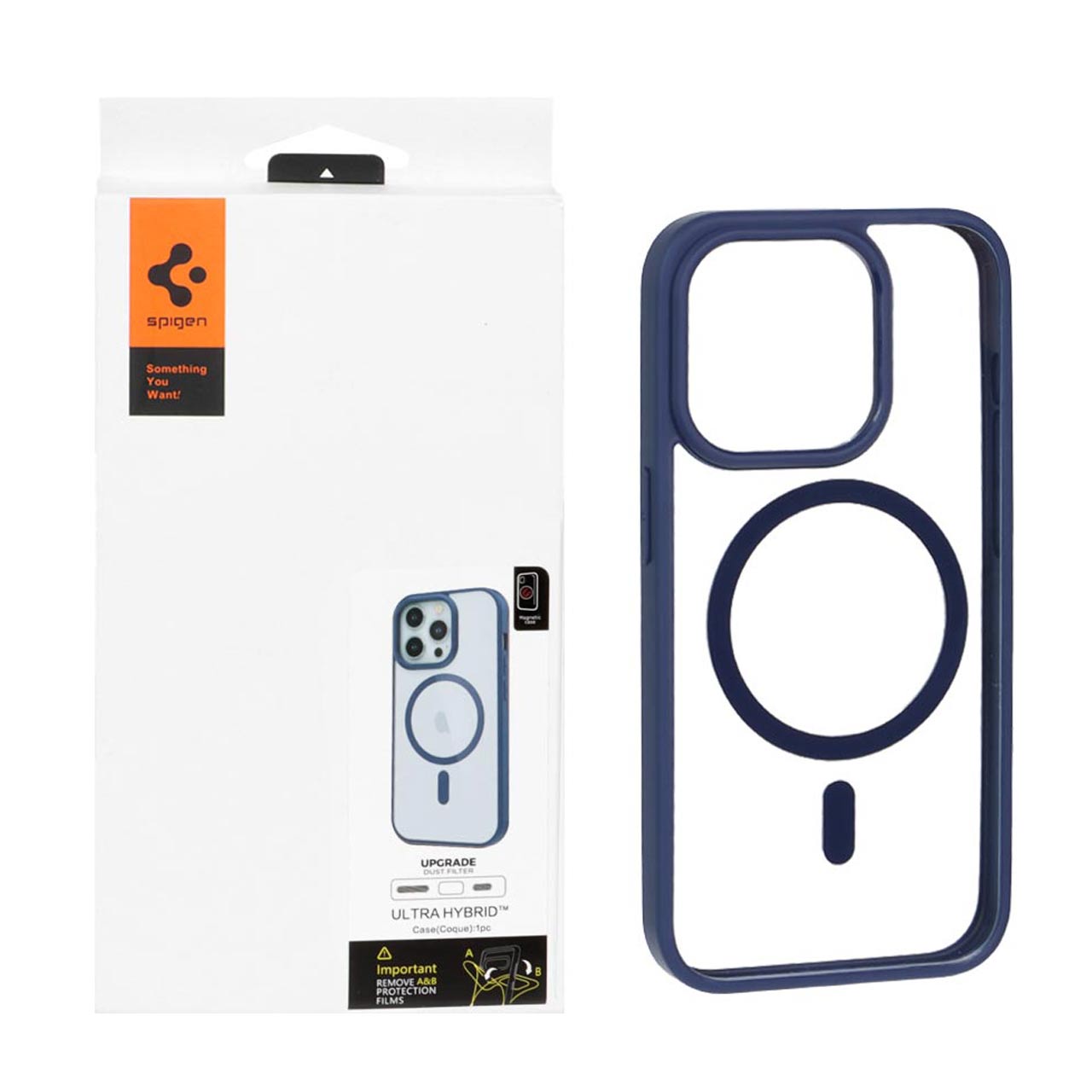 قاب اورجینال Magsafe Spigen با توری اسپیکر فلزی Apple iPhone 15 Pro - سرمه ای (پک دار)