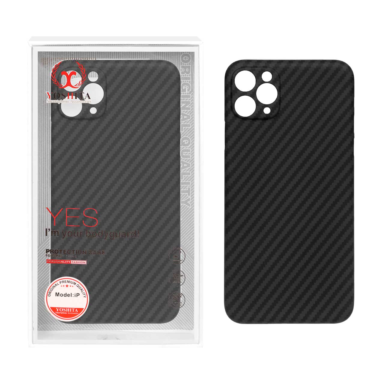 قاب اورجینال Yoshita طرح کربن محافظ لنزدار Apple iPhone 11 Pro Max (پک دار)