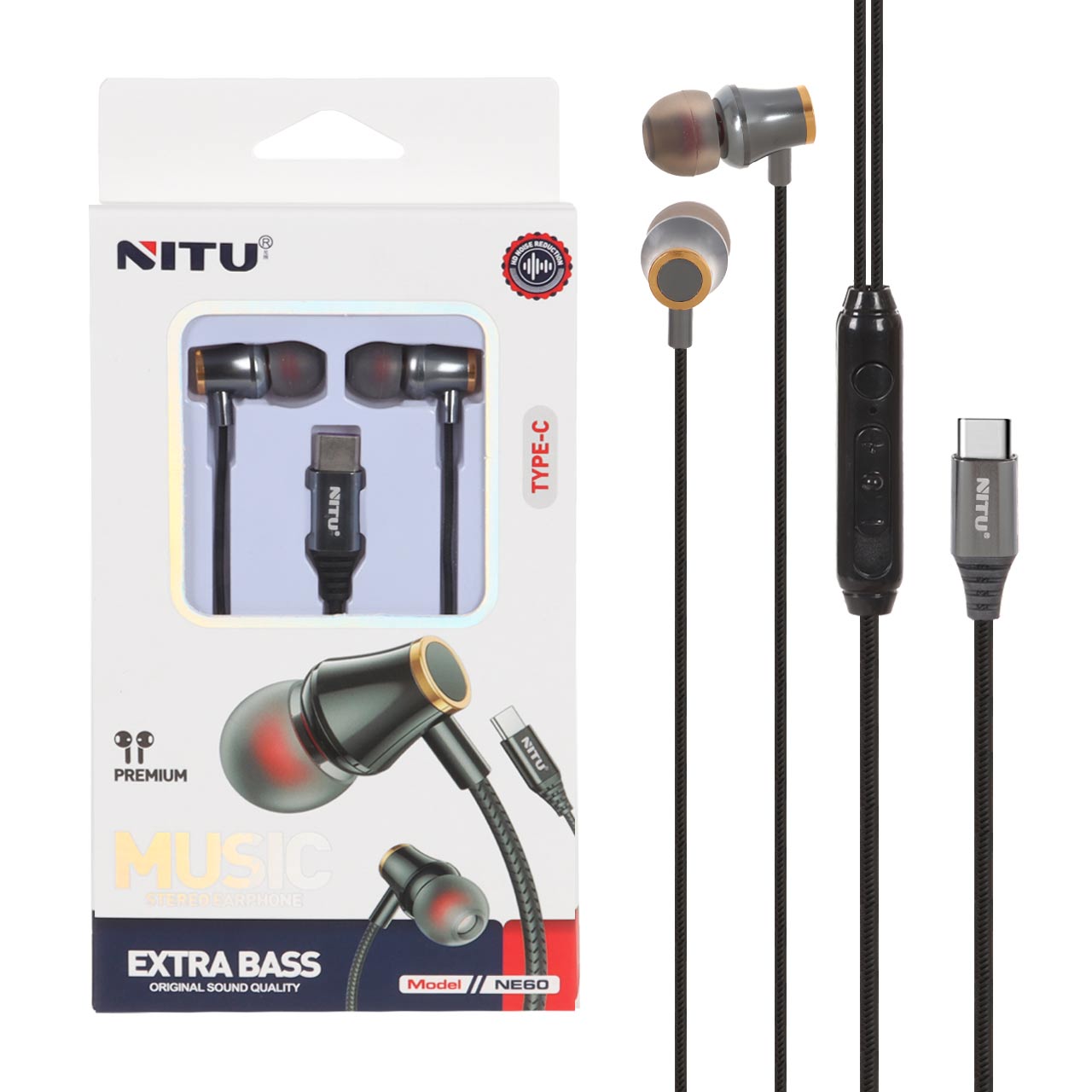 هندزفری با سیم با پورت Nitu Type-C مدل NE60 - خاکستری