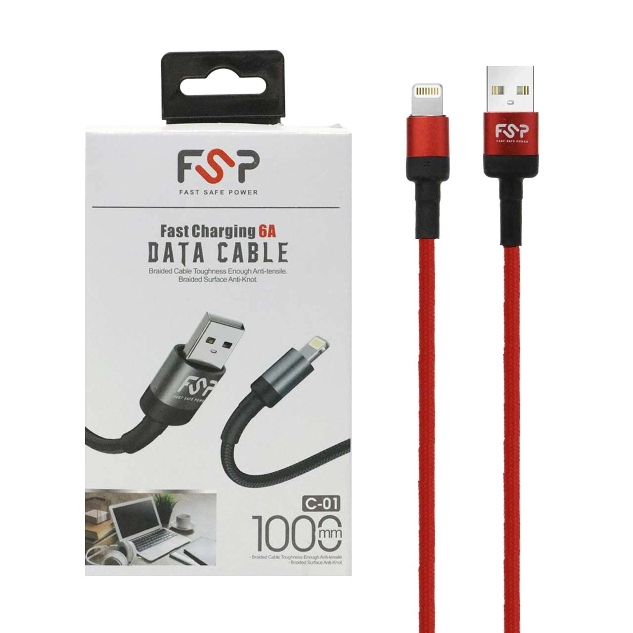 کابل شارژ فست FSP آیفون مدل C-01 - قرمز - BSA