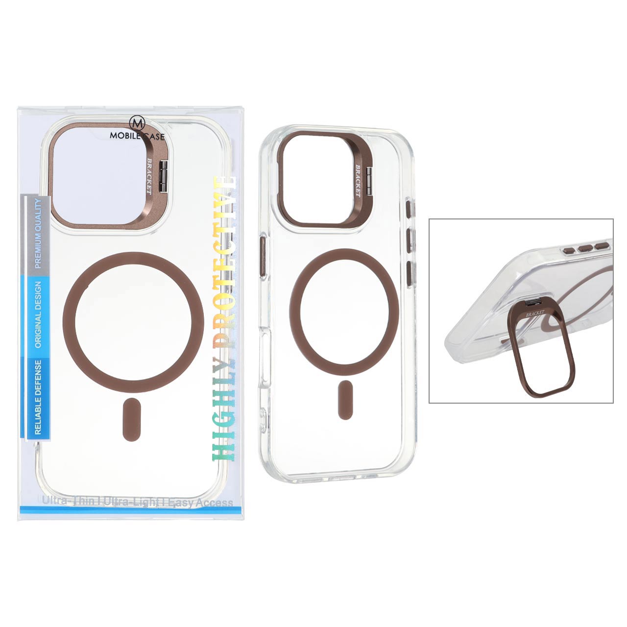 قاب اورجینال Bracket کریستالی MagSafe لنز استندشو Apple iPhone 16 Pro Max - صحرایی (پک دار)