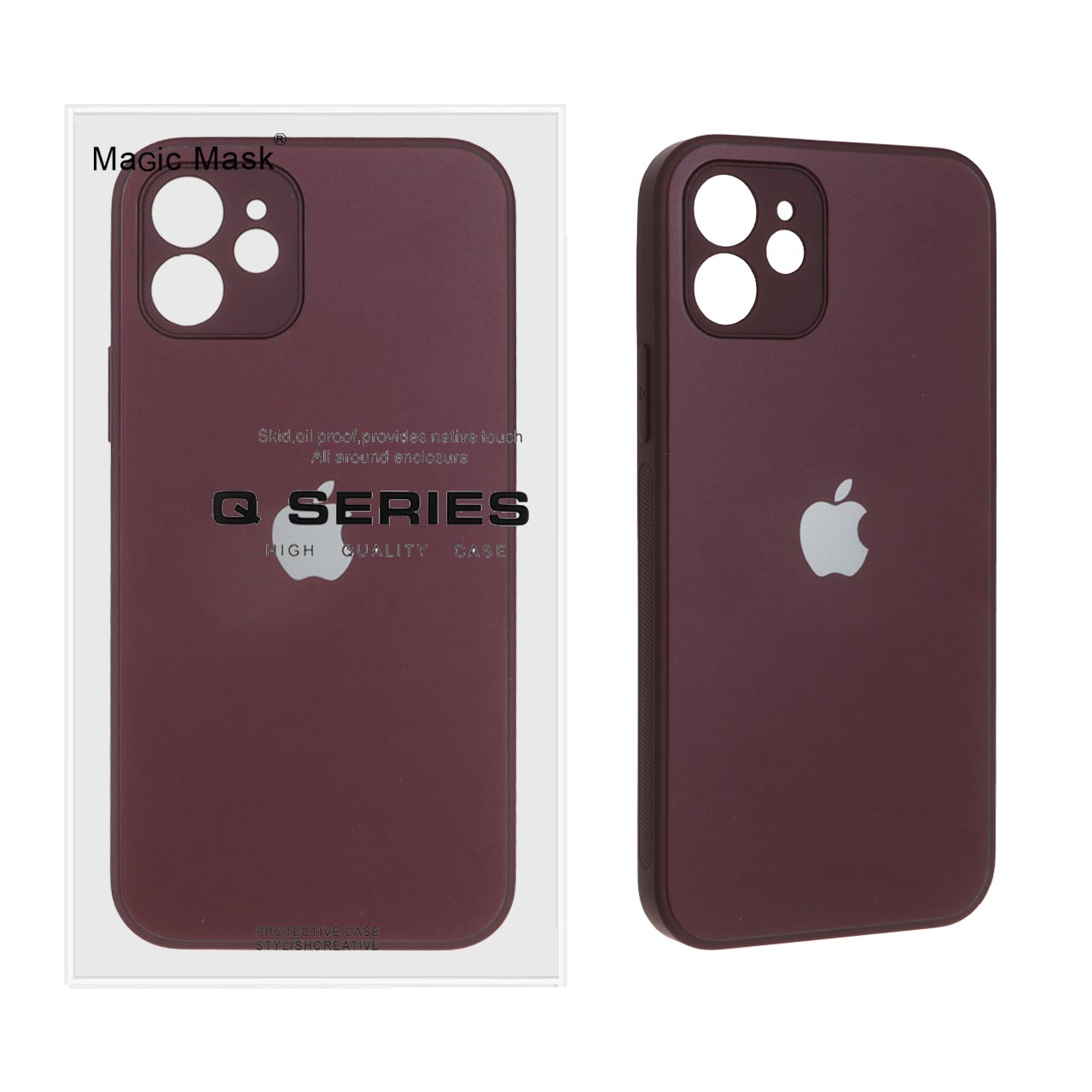 قاب اورجینال PVD ضدخش Magic Mask مدل Apple iPhone 12 - زرشکی (پک دار)