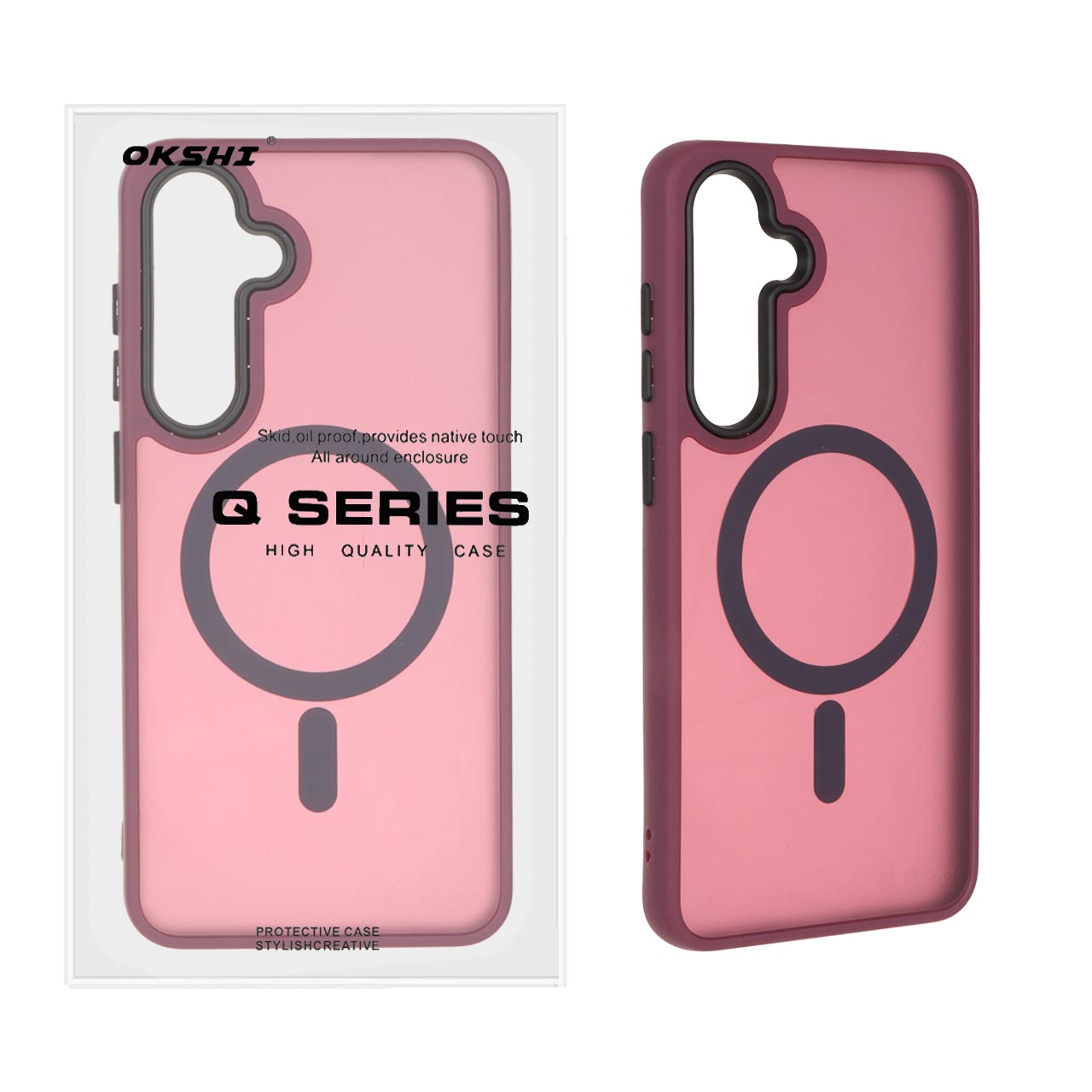 قاب اورجینال Magic Mask مات Magsafe بلک لنز Samsung Galaxy S24 FE - زرشکی (پک دار)