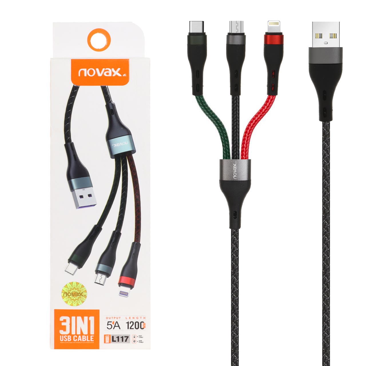 کابل شارژ فست سه کاره Novax مدل L117 - مشکی