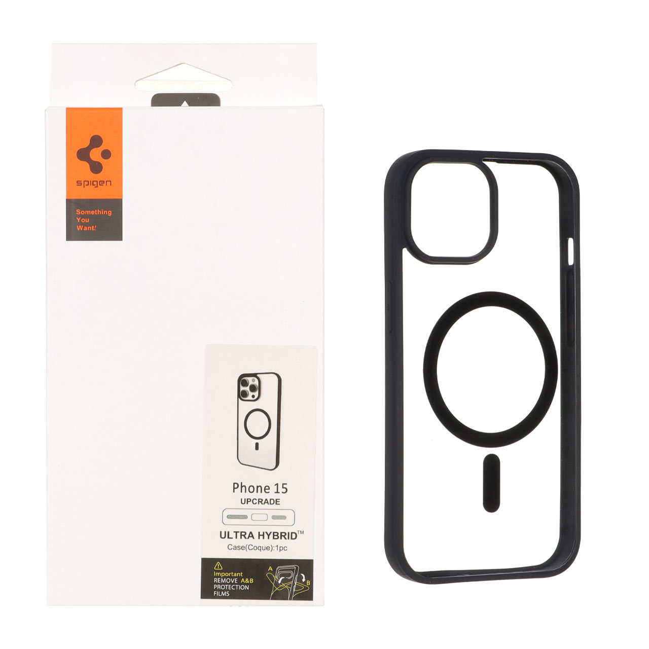 قاب اورجینال Magsafe Spigen با توری اسپیکر فلزی Apple iPhone 15 / iPhone 14 / iPhone 13 - شفاف مشکی (پک دار)