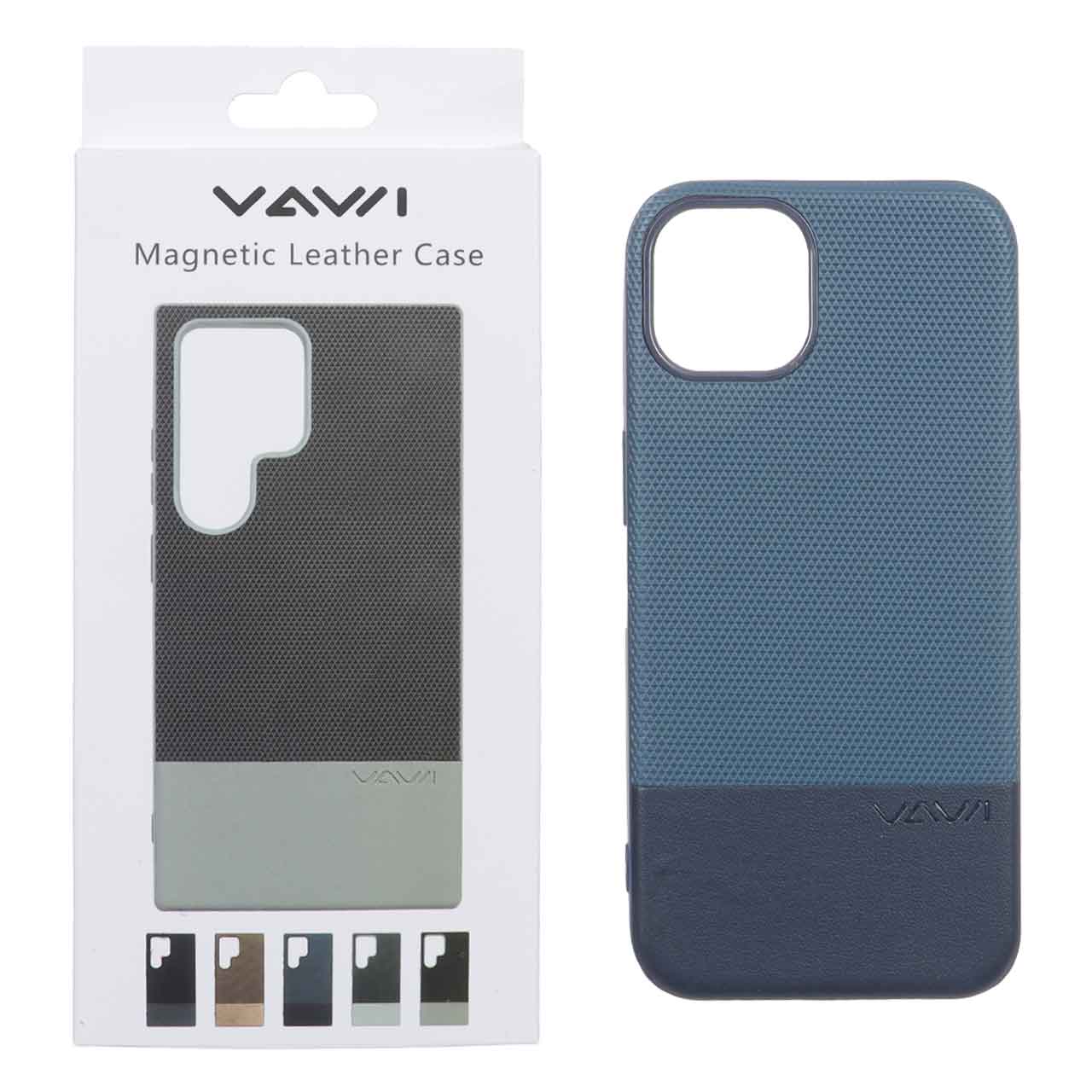 قاب Vawi چرمی دو تکه MagSafe مدل Apple iPhone 13 / iPhone 14 - سرمه ای (پک دار)