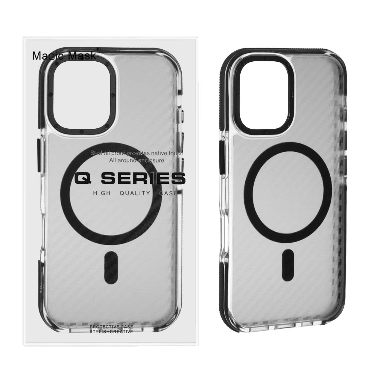 قاب اورجینال Q Series پشت کربن MagSafe مدل Apple iPhone 16 - مشکی (پک دار)