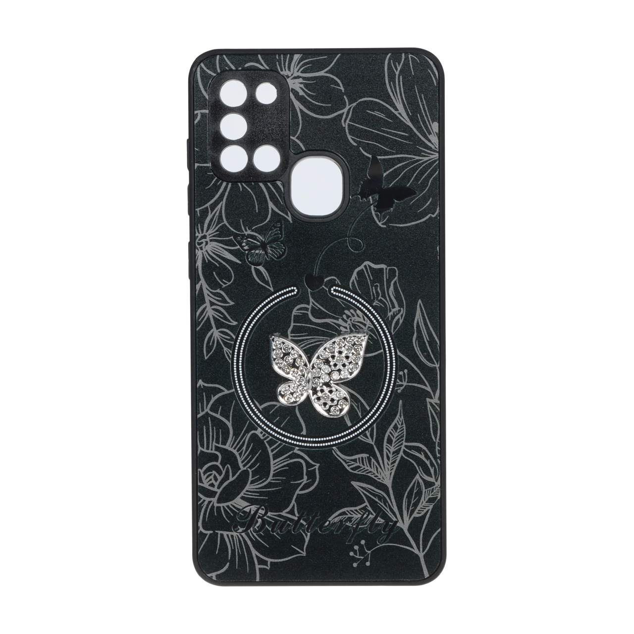 قاب Butterfly نگین دار آینه ای طرح مگ سیف Samsung Galaxy A21s - مشکی