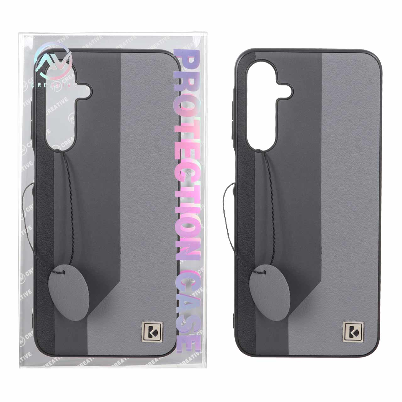 قاب Protection Case طرح چرم لوگو فلزی Samsung Galaxy A16 - خاکستری (پک دار)