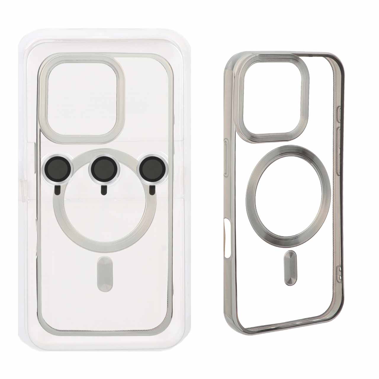 قاب اورجینال الکترواستاتیک MagSafe با ست محافظ لنز رینگی Apple iPhone 16 Pro - نقره ای (پک دار)