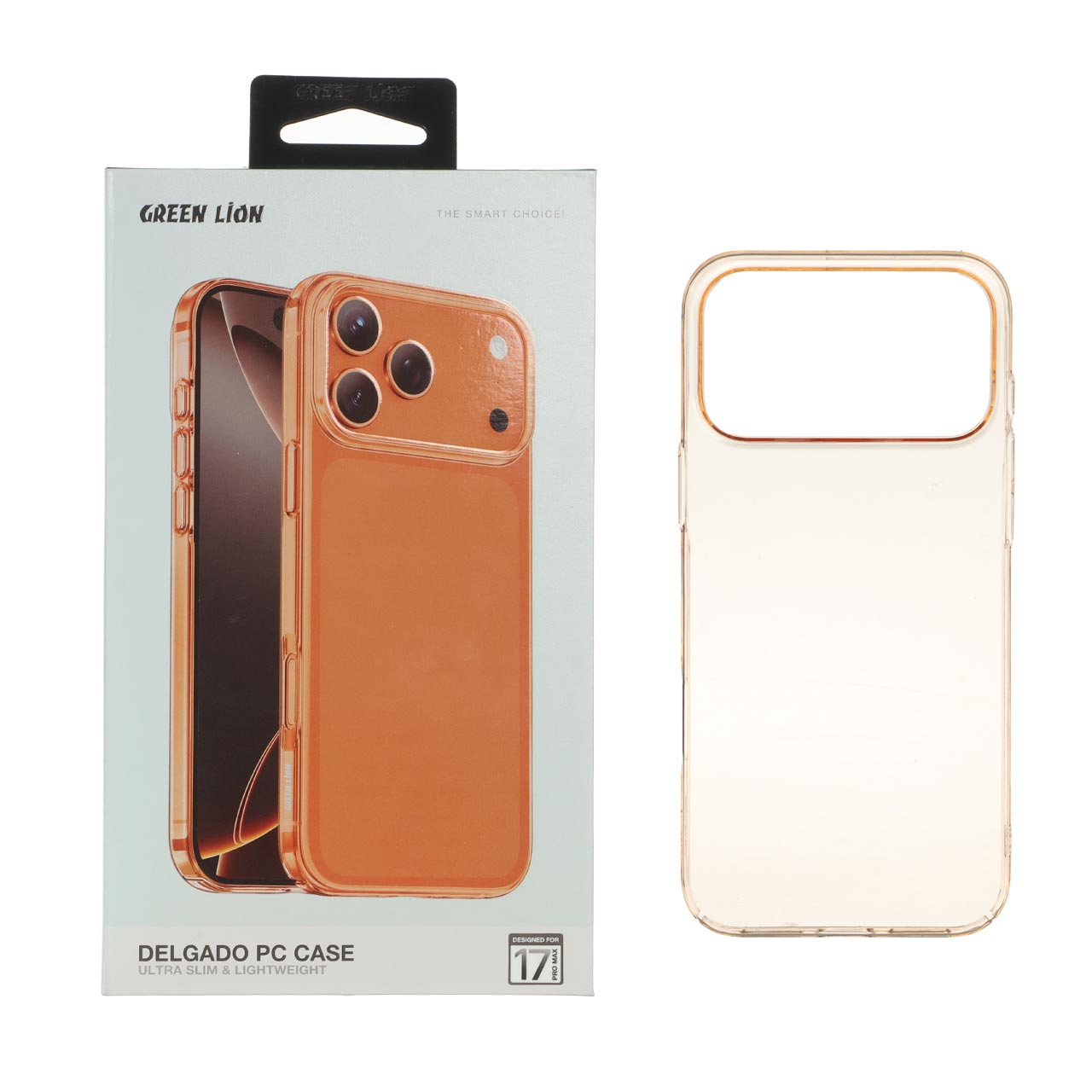 قاب اورجینال Green Lion شفاف Delgado Pc Case مدل Apple iPhone 17 Pro Max - نارنجی (پک دار)