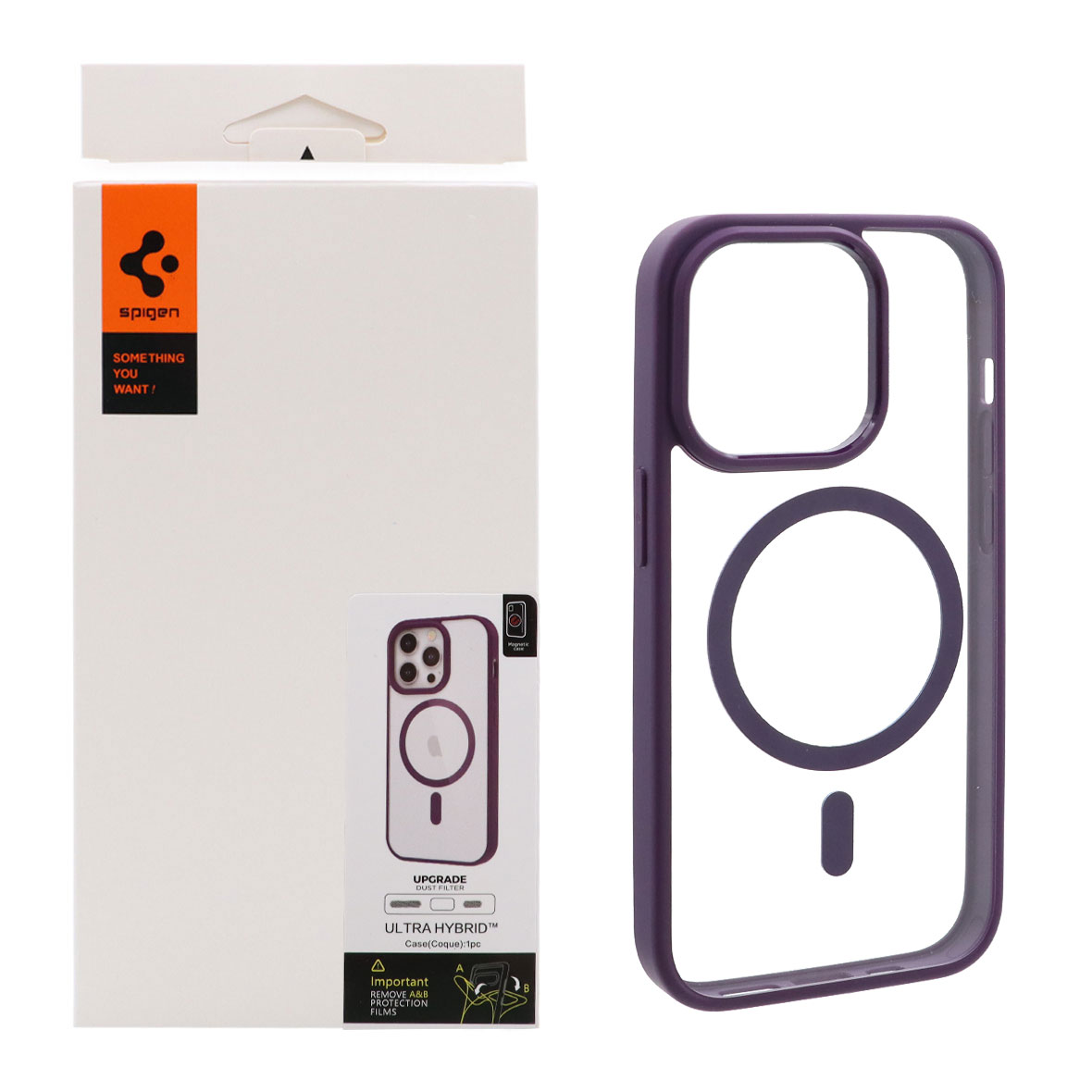 قاب اورجینال Magsafe Spigen با توری اسپیکر فلزی Apple iPhone 14 Pro - بنفش (پک دار)