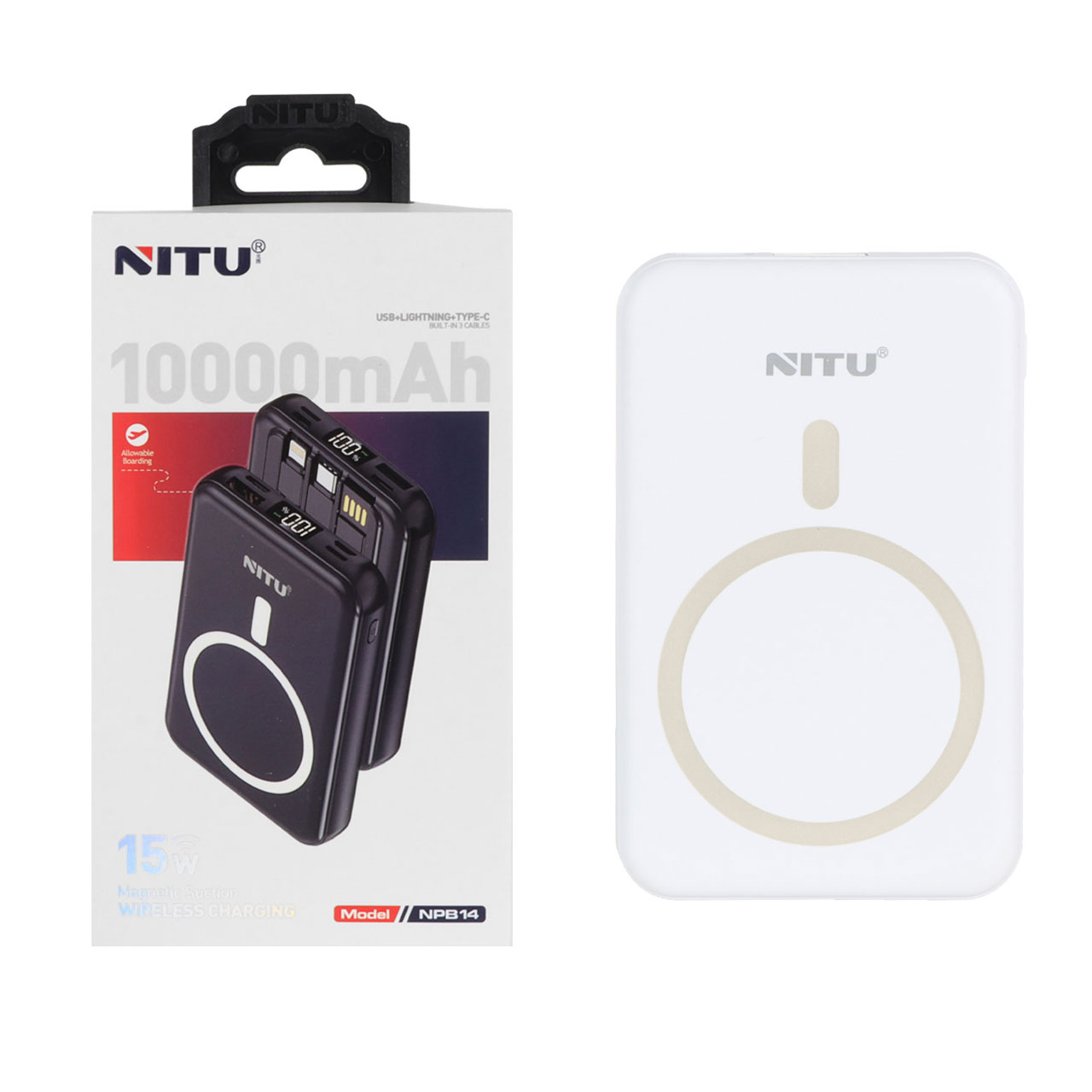 پاوربانک وایرلس فست شارژ15W Nitu 10000mAh مدل NPB14 - سفید (گارانتی 18 ماه تعویض نیکان همراه)