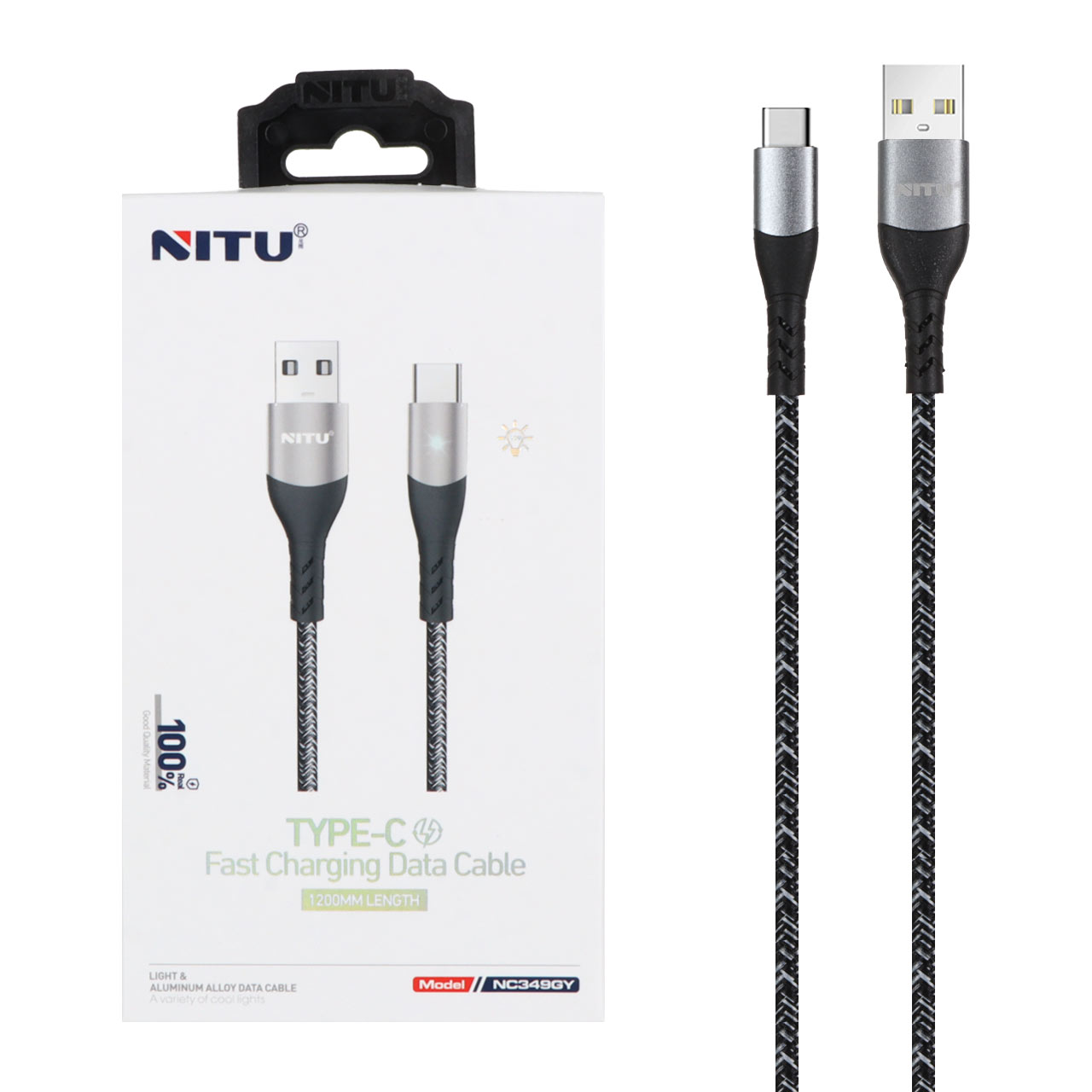 کابل شارژ فست 1.2 متری Nitu Type-C مدل NC349GY - خاکستری