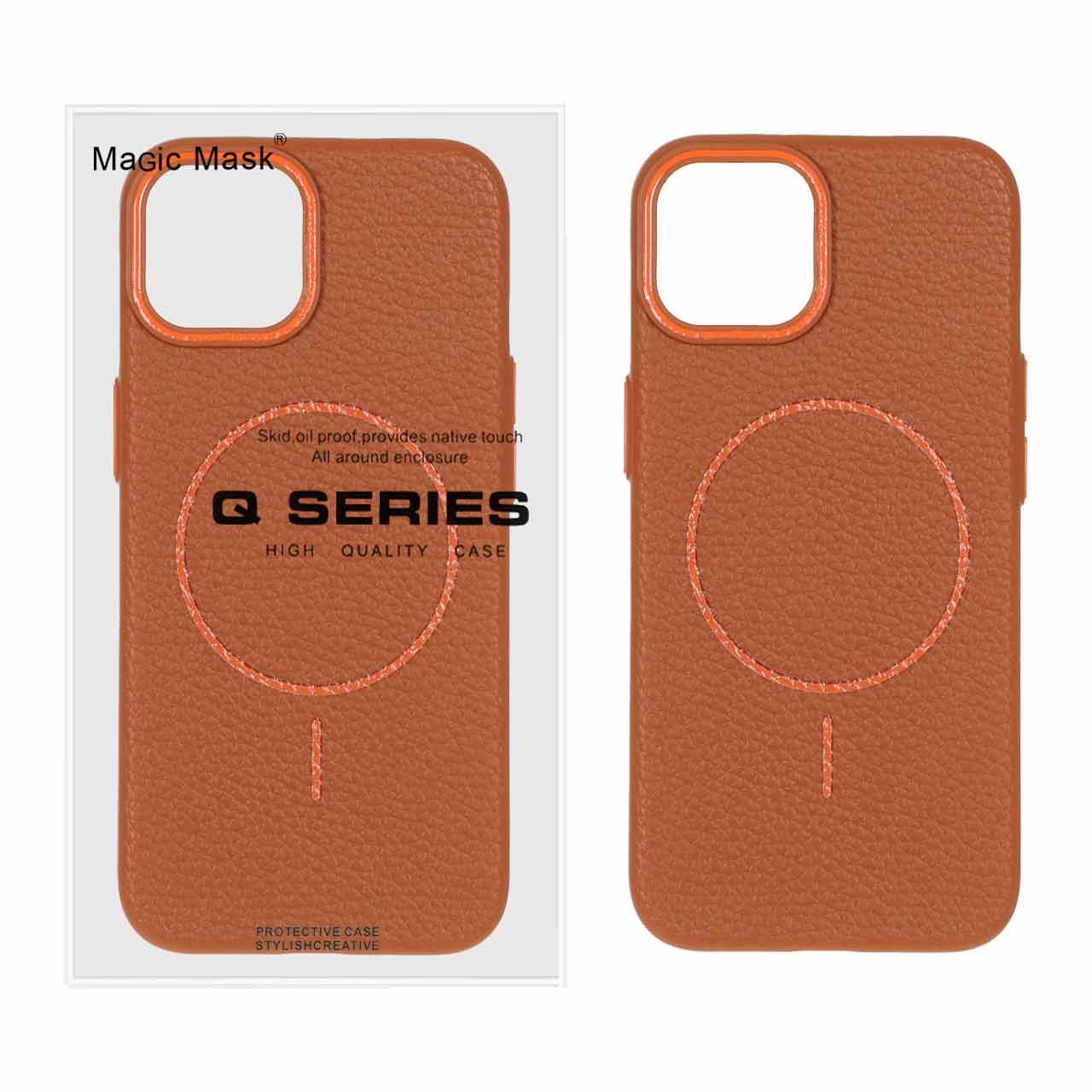 قاب اورجینال Magic Mask طرح چرم Magsafe مدل Apple iPhone 13 / iPhone 14 - صحرایی (پک دار)