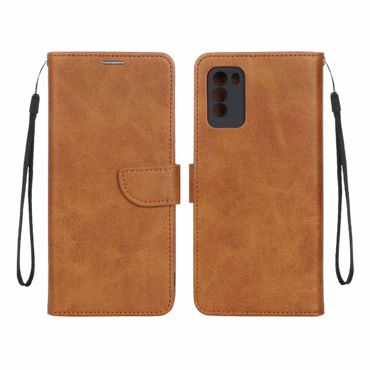 کیف چرمی موبایل مگنتی محافظ لنزدار Xiaomi Poco M3 - عسلی