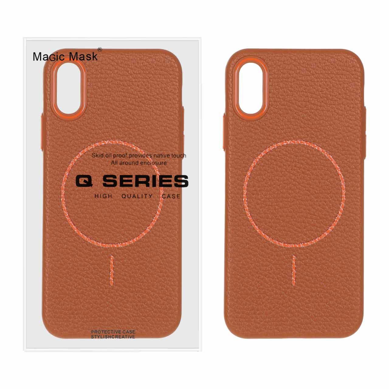 قاب اورجینال Magic Mask طرح چرم Magsafe مدل Apple iPhone X / iPhone XS - صحرایی (پک دار)