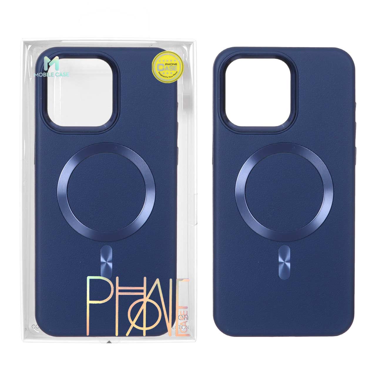 قاب اورجینال Texture طرح چرم MagSafe لنز آلومینیومی Apple iPhone 15 Pro Max - سرمه ای (پک دار)