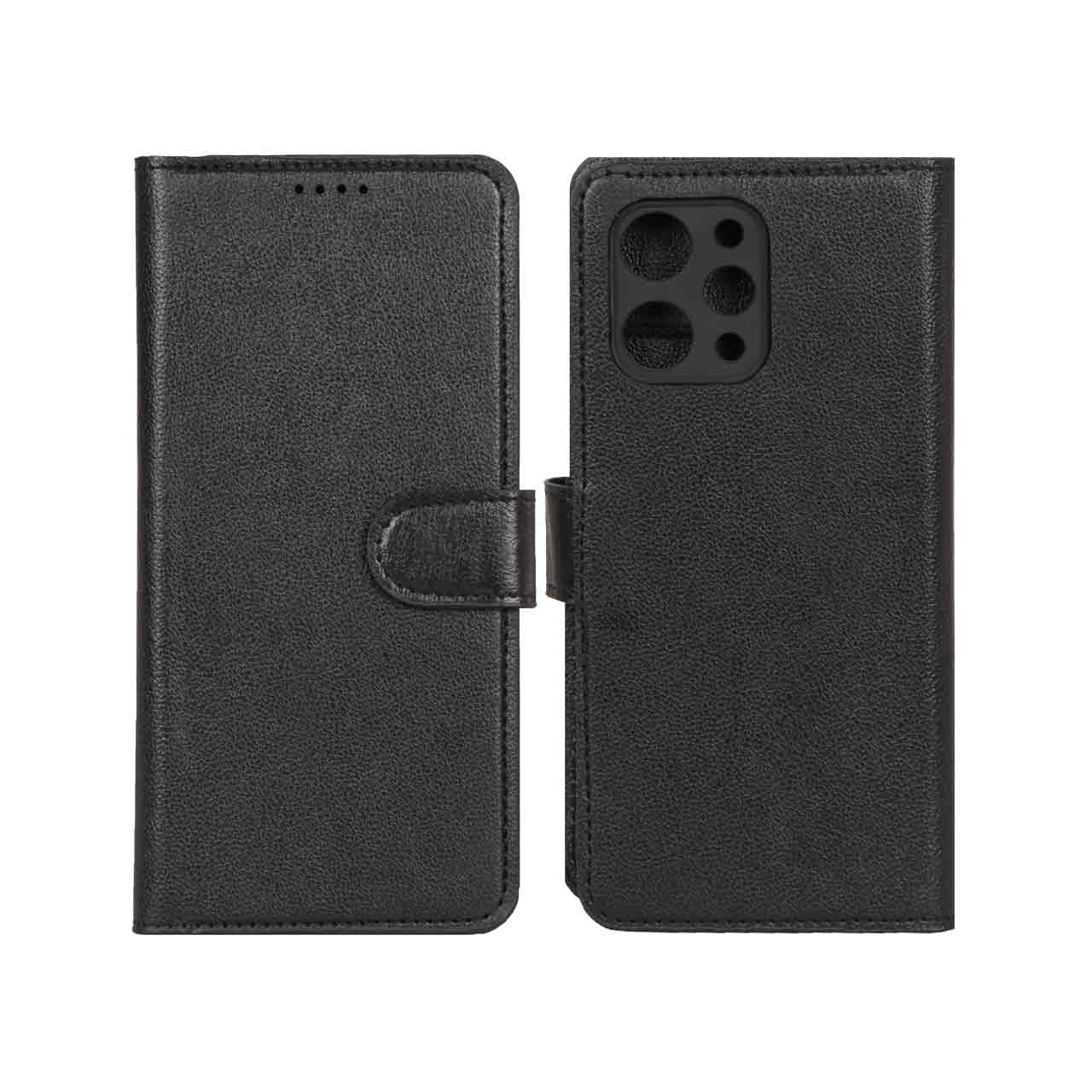 کیف موبایل چرمی مگنتی محافظ لنزدار Xiaomi Redmi 12 / Poco M6 Pro 5G - مشکی