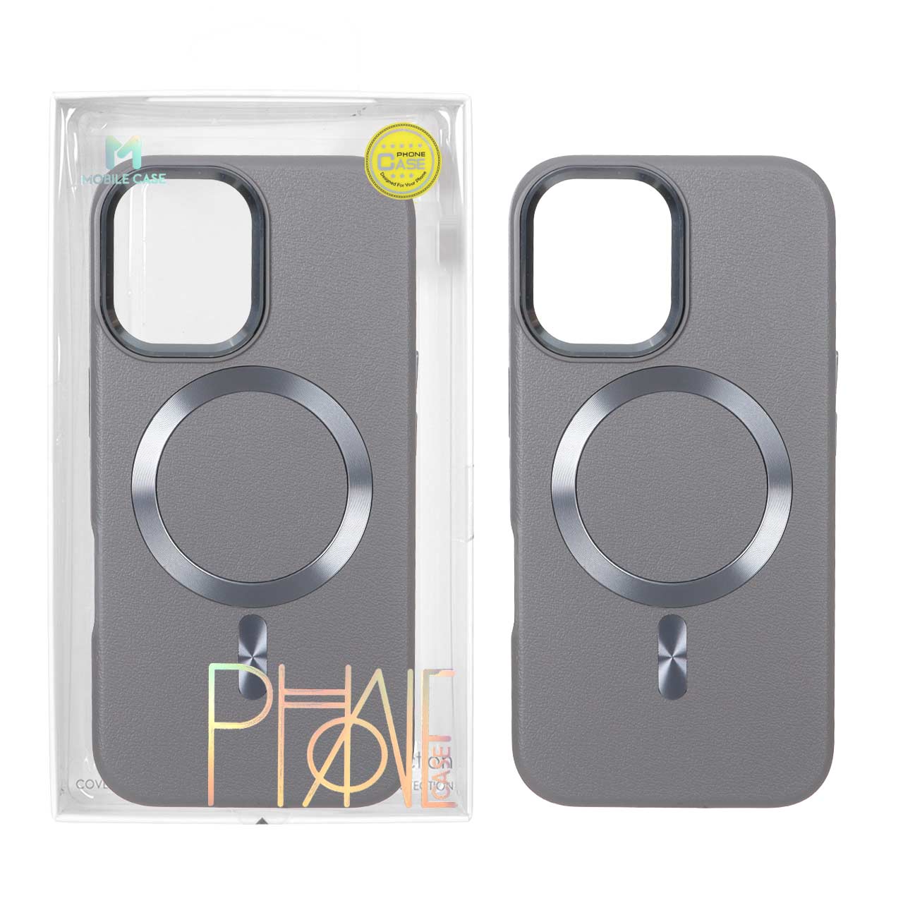 قاب اورجینال Texture طرح چرم MagSafe لنز آلومینیومی Apple iPhone 16 - خاکستری (پک دار)