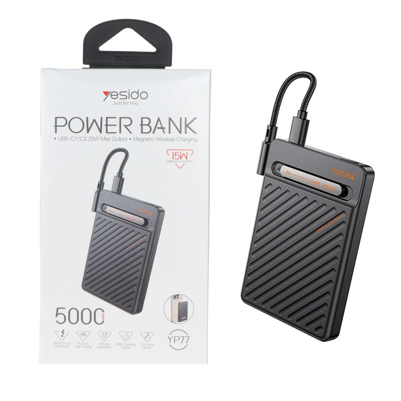 پاوربانک (PD و فست شارژ) Yesido 5000mAh مدل YP77 20W - مشکی (گارانتی 18 ماه تعویض نیکان همراه)