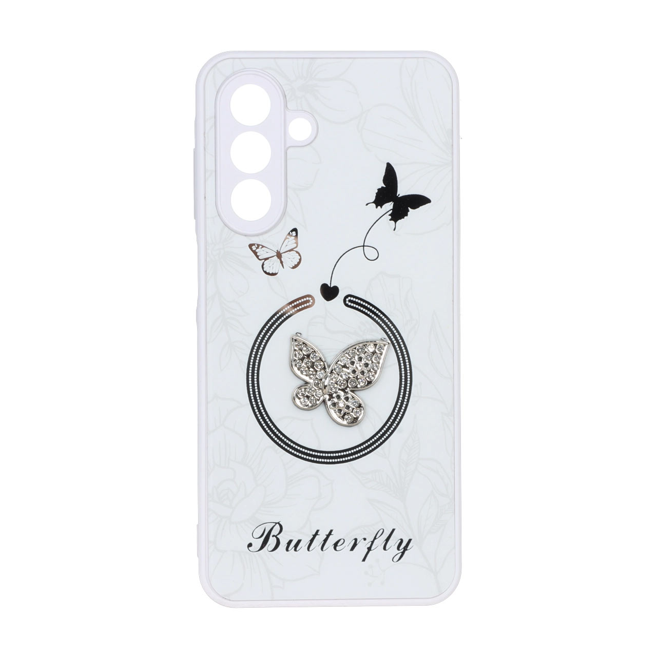 قاب Butterfly نگین دار آینه ای طرح مگ سیف Samsung Galaxy A17 / A26 - سفید