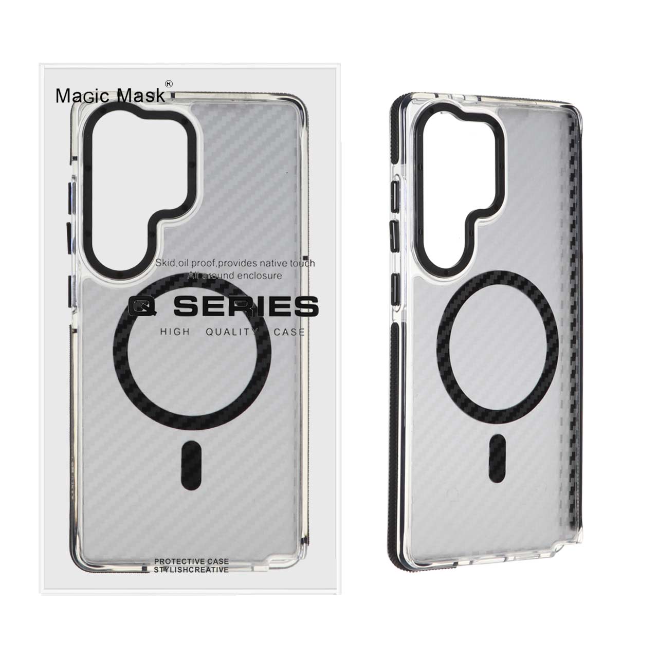 قاب اورجینال Q Series پشت کربن MagSafe مدل Samsung Galaxy S25 Ultra - مشکی (پک دار)