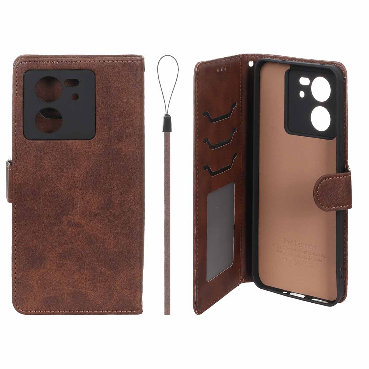 کیف موبایل مگنتی درجه یک داخل خز MNC Plus مدل Xiaomi Mi 13T / Mi 13T Pro - قهوه ای