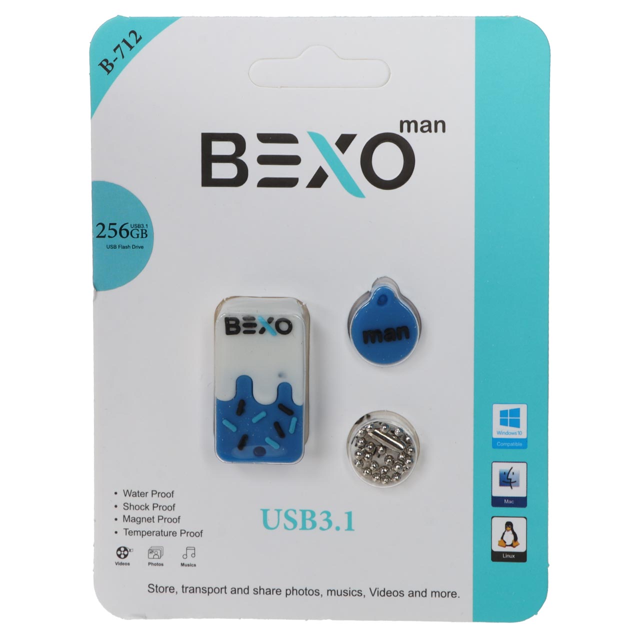BEXO B-712 USB3.1 Flash Memory-256GB (گارانتی داده پردازی آواتک) آبی کاربنی