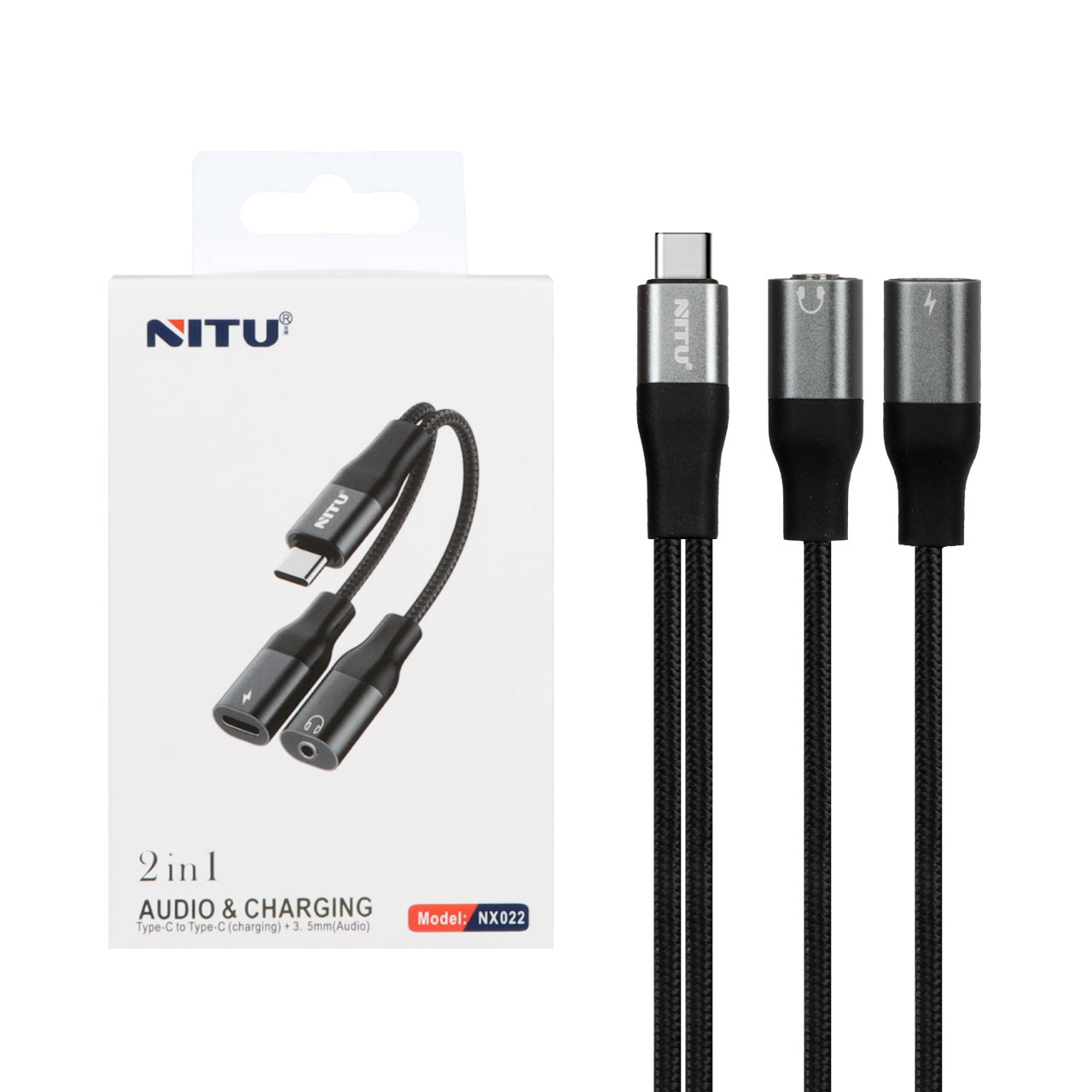 کابل تبدیل دو کاره NITU Type-C مدل NX022 - مشکی (گارانتی 18 ماه تعویض نیکان همراه)