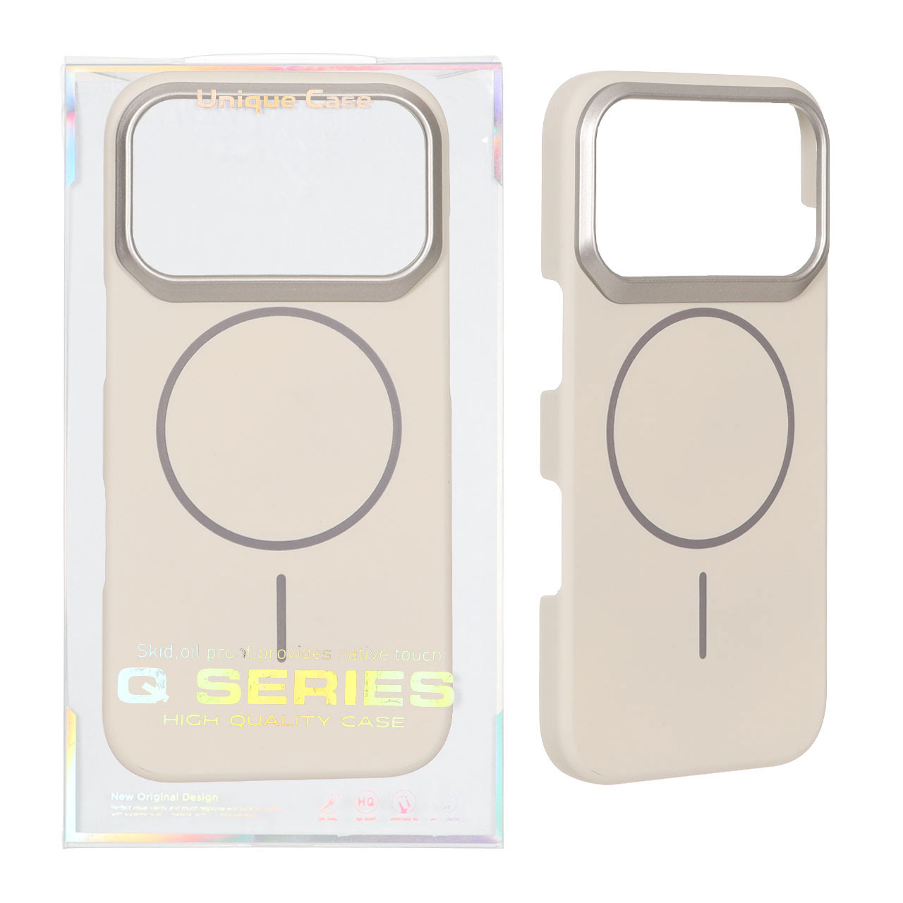 قاب اورجینال Q Series پشت سخت MagSafe دور لنز برجسته Apple iPhone 17 Pro Max - کرم (پک دار)