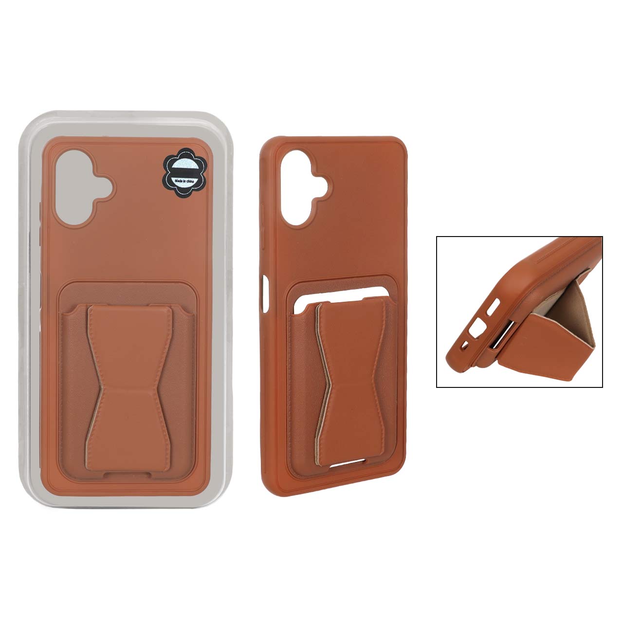 قاب چرمی Magsafe جاکارتی استندشو مگنتی Samsung Galaxy A06 - قهوه ای (پک دار) - MPS