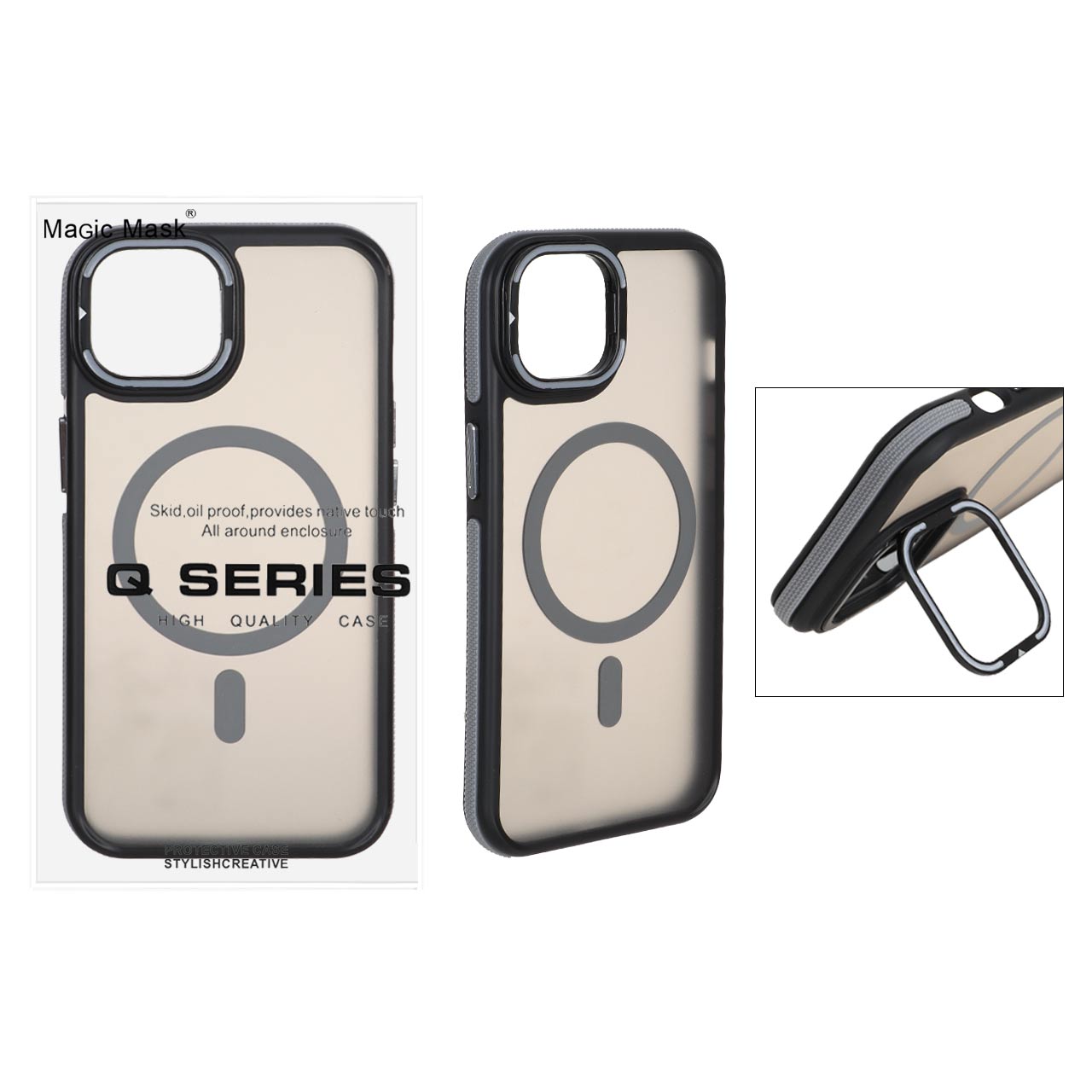 قاب Q Series مات MagSafe استندشو Apple iPhone 13 / iPhone 14 - خاکستری (پک دار)
