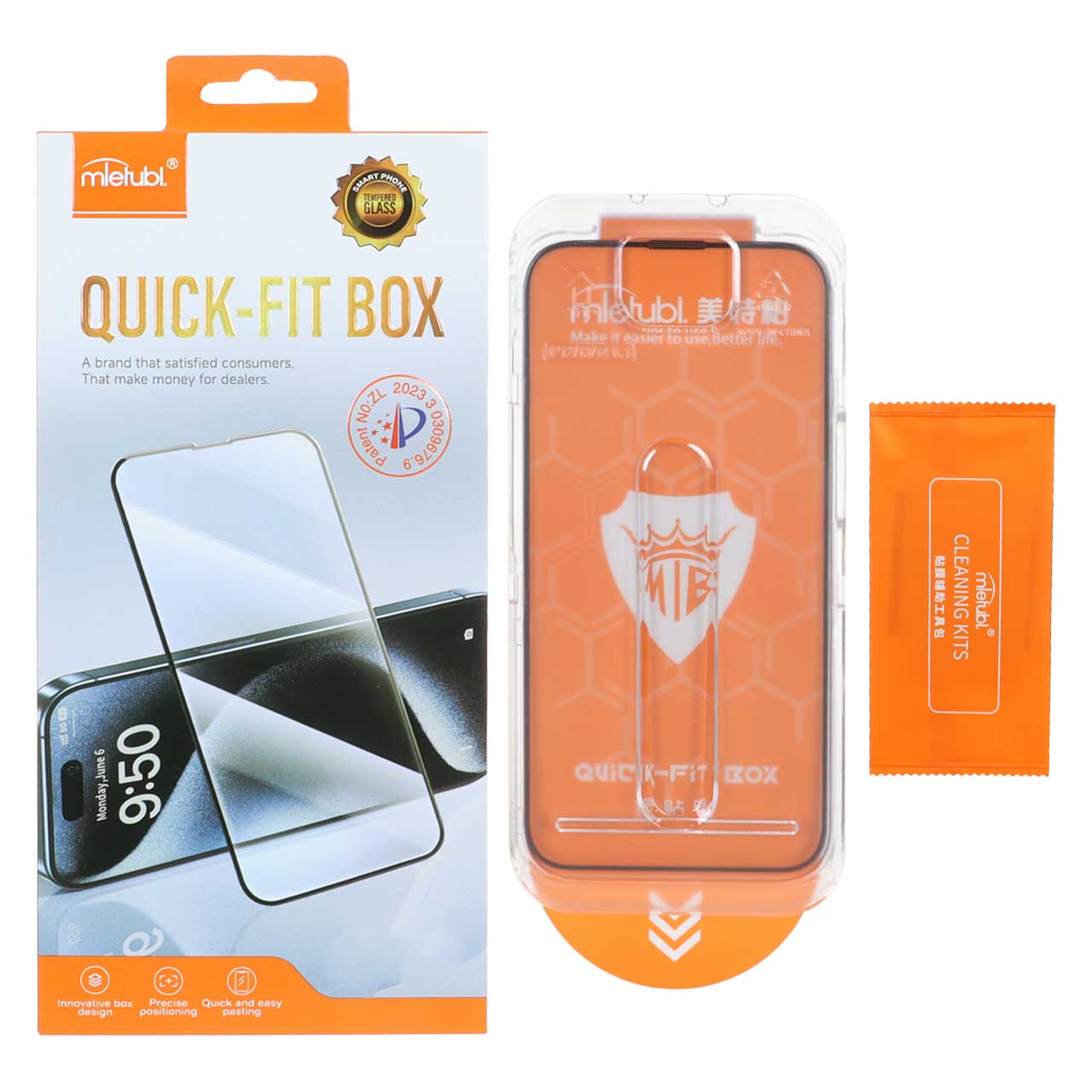 محافظ صفحه نمایش شیشه ای اورجینال Mietubl - Quick Fit Box مدل Apple iPhone 13 / iPhone 13 Pro / iPhone 14 / 16e (پک دار)