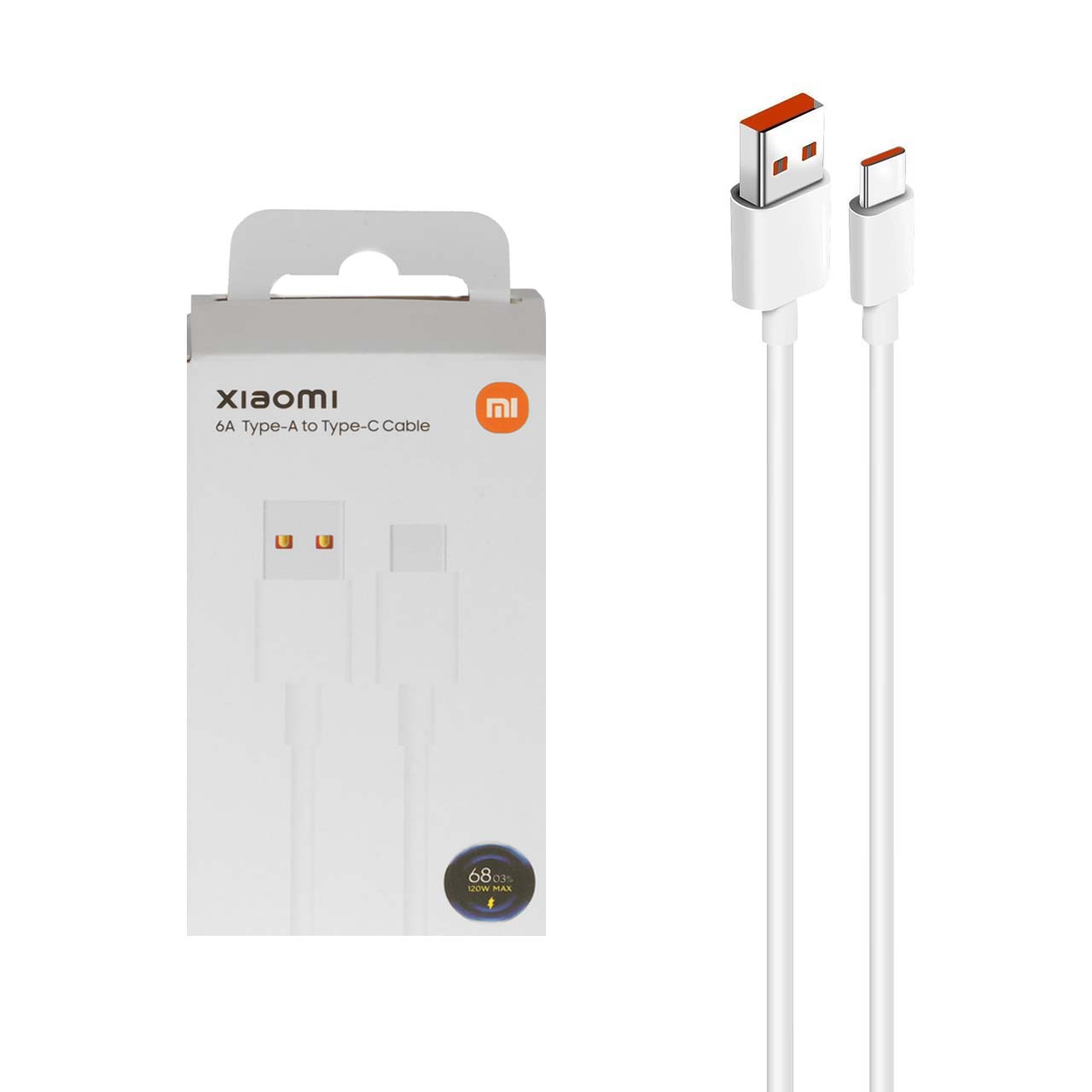 کابل شارژ فست 6A در صد شمار  Xiaomi Type-C مدل 120W - سفید - اصل چین - kZN (گارانتی شش ماهه Kezen)