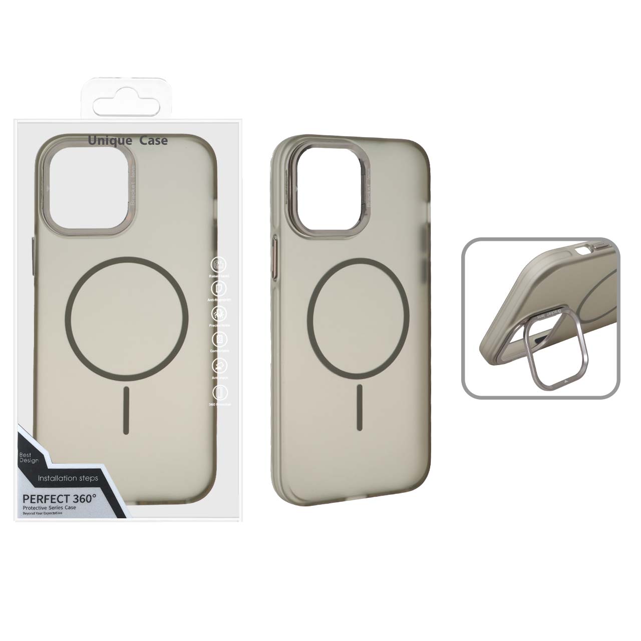 قاب Bracket Lens مات MagSafe لنز استندشو Apple iPhone 12 Pro Max - خاکستری (پک دار)