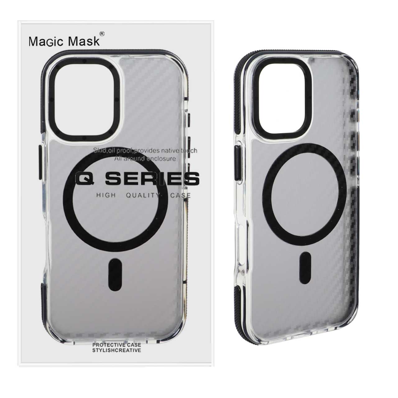 قاب اورجینال Q Series پشت کربن MagSafe مدل Apple iPhone 17 - مشکی (پک دار)