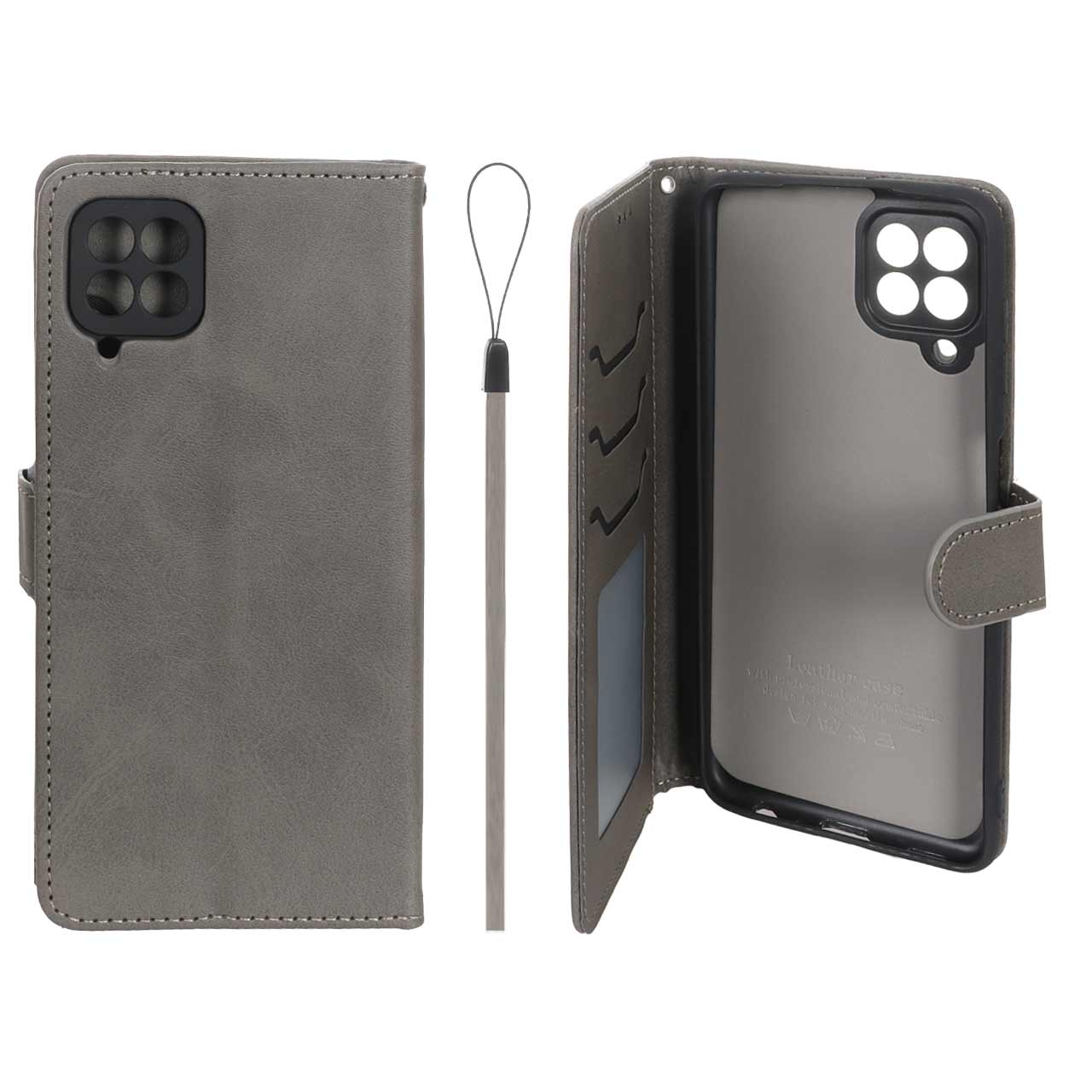 کیف موبایل مگنتی درجه یک داخل خز MNC Plus مدل Samsung Galaxy A22 4G / M32 4G / F22 - خاکستری