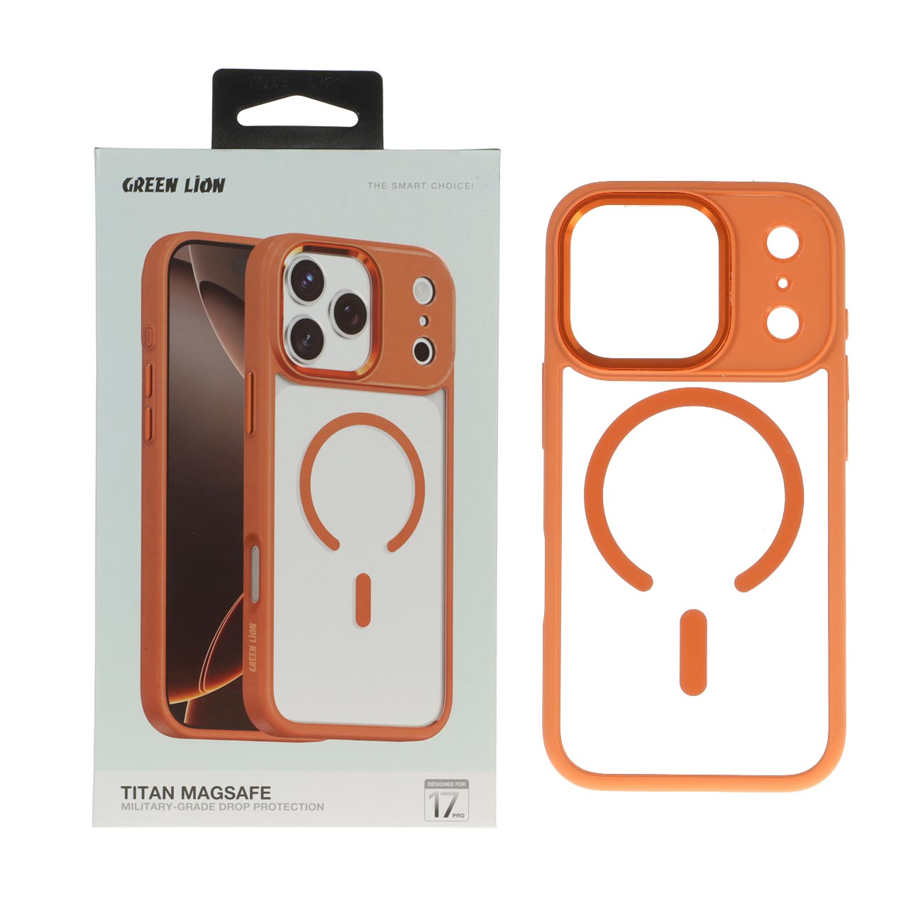 قاب اورجینال Green Lion شفاف TITAN MagSafe مدل Apple iPhone 17 Pro - نارنجی (پک دار)